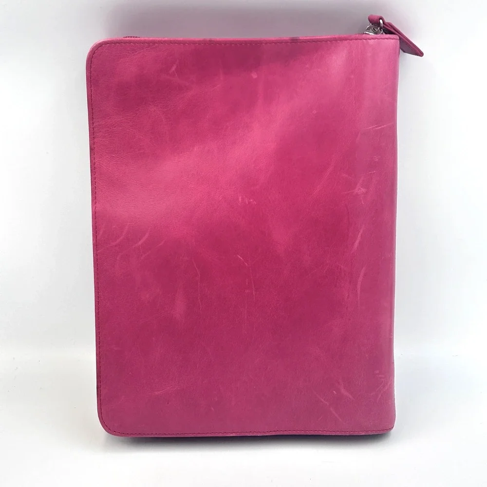 Franklin Covey Full Grain Leather Day Planner Binder Classic 7-Ring Zip Pink Y2K